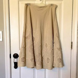 Chicos tan skirt with embroidered design at bottom of skirt Chico size 1
